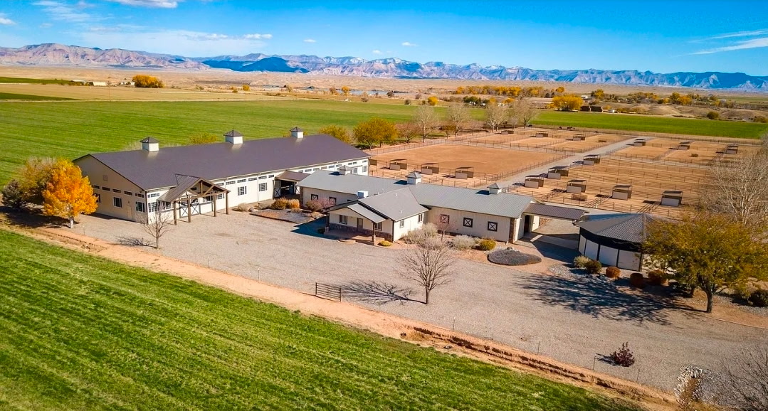 Aerial view of a large equestrian facility in Western Colorado