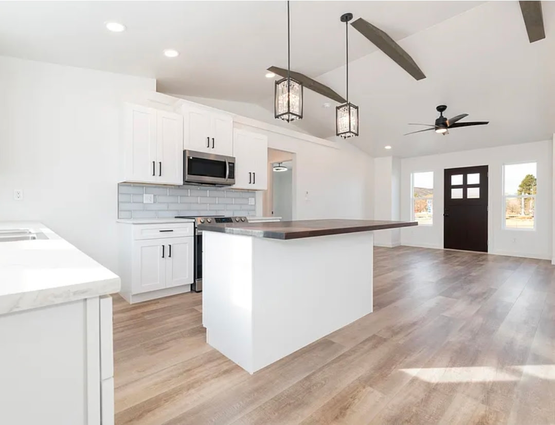 Open kitchen and living area in a smaller custom home